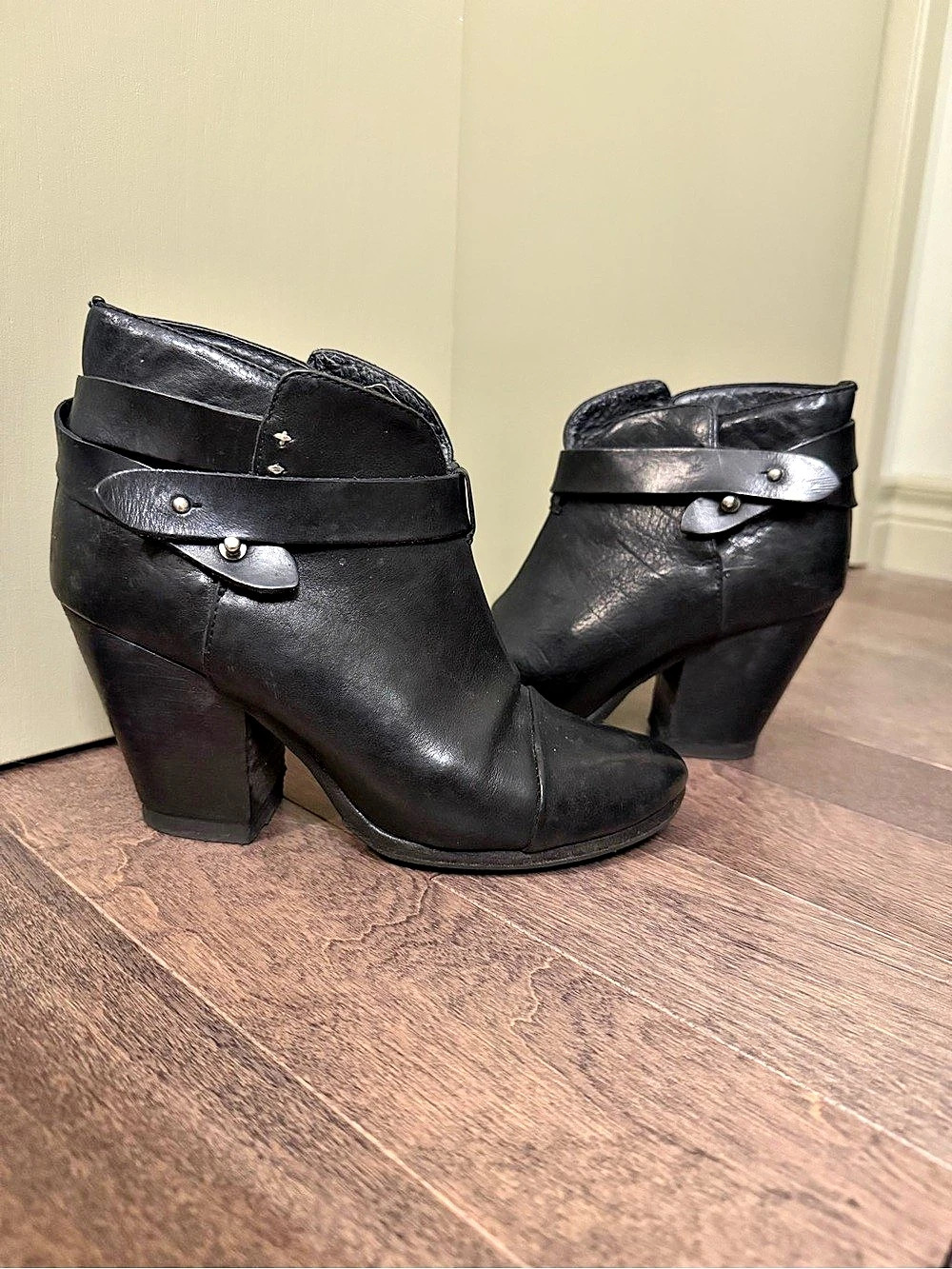 Rag & Bone Harrow Black Leather Ankle Boots Booties 38.5 / 8.5